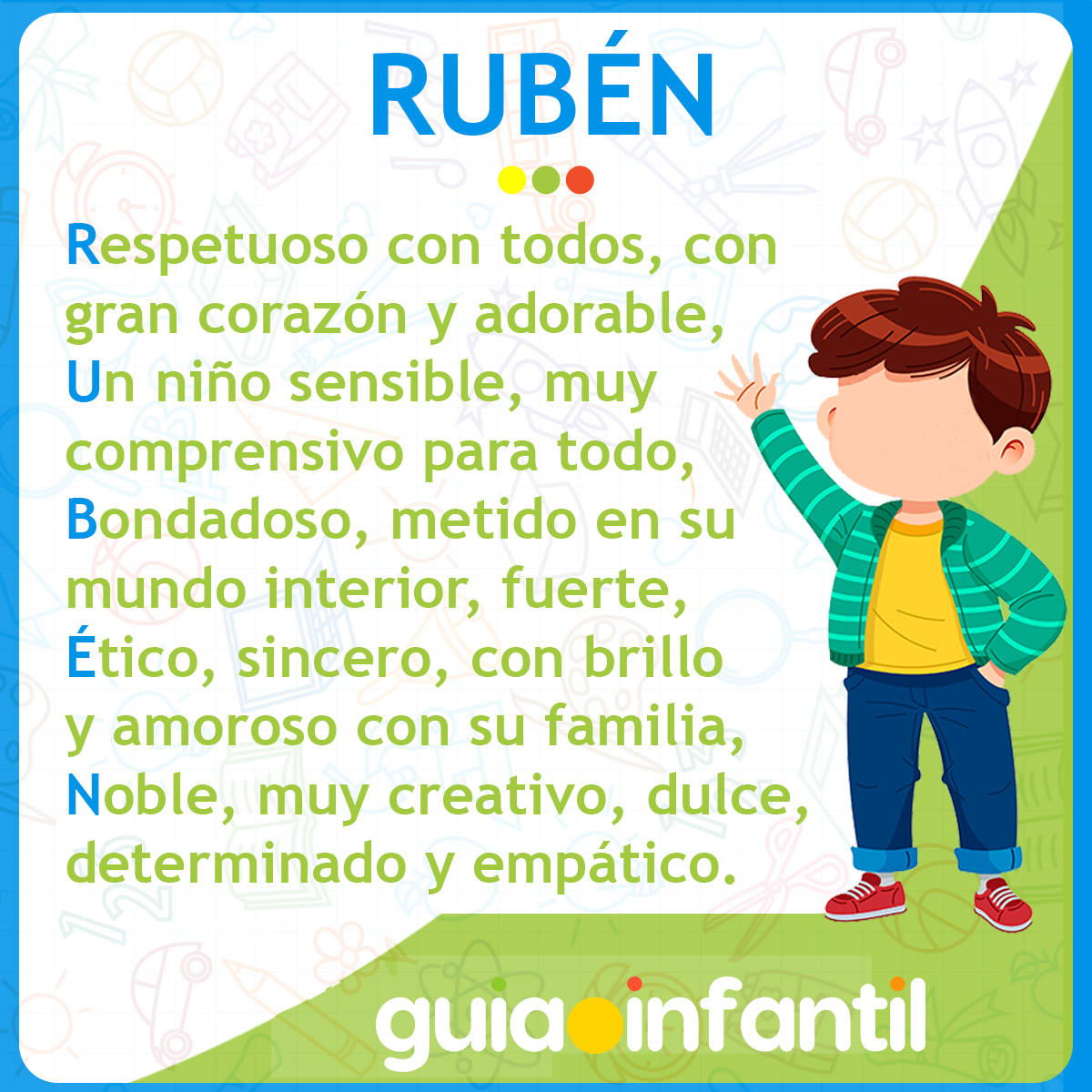 Acróstico con el nombre Rubén para niños