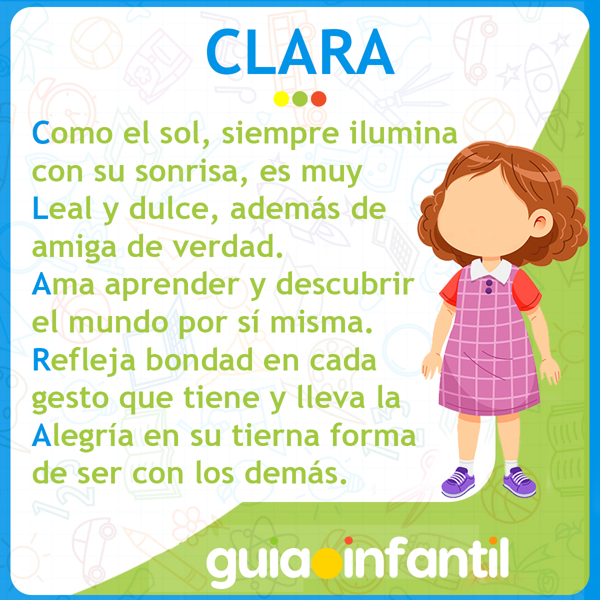 Acróstico con el nombre Clara para niñas
