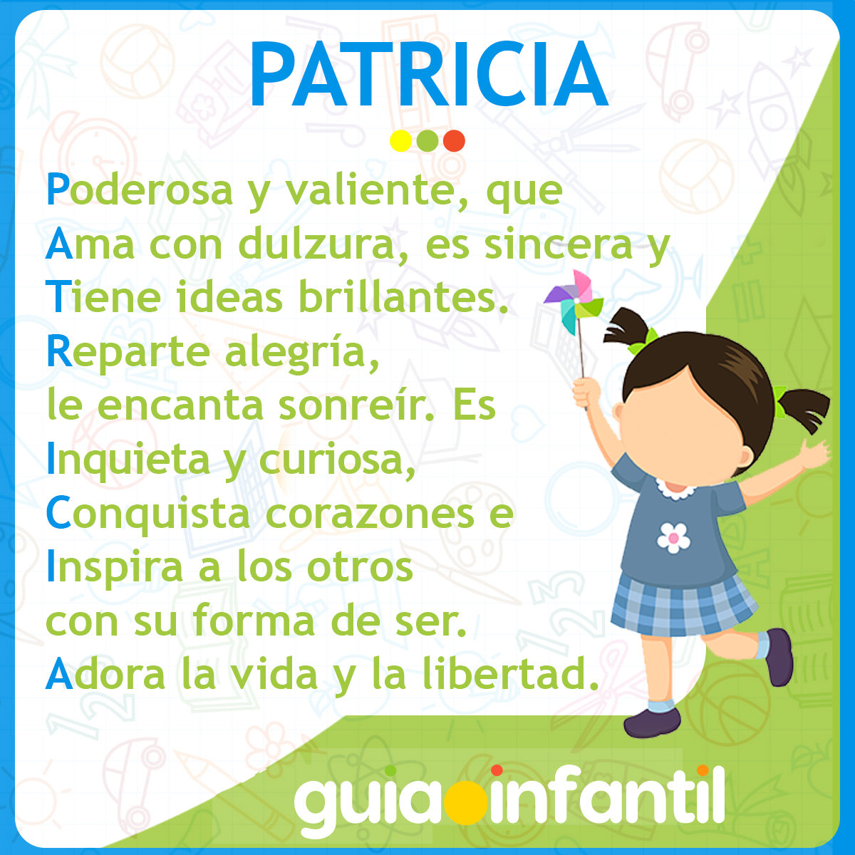 Acróstico con el nombre Patricia para niñas
