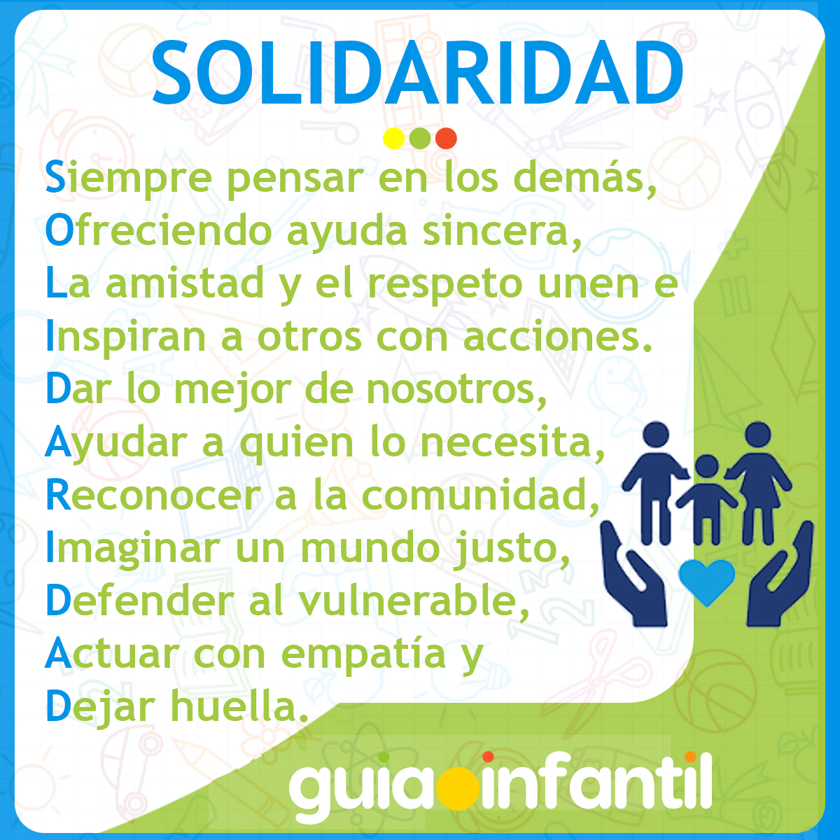 Acróstico sobre la solidaridad para los niños