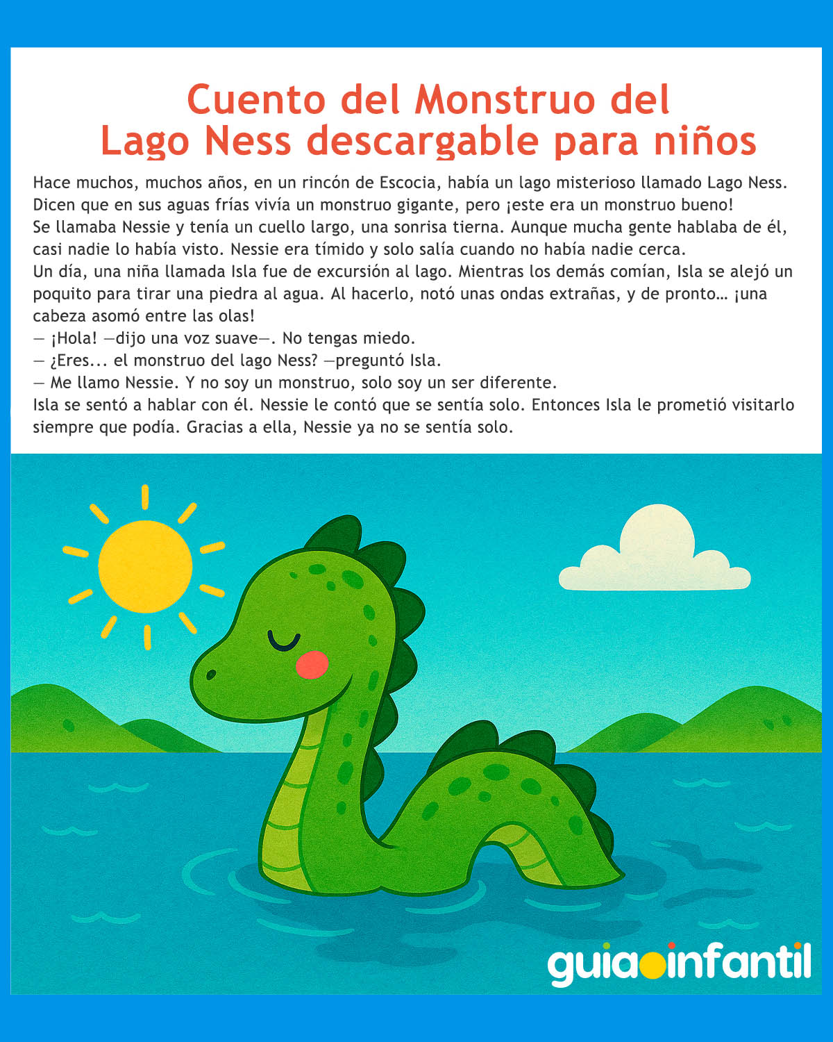 Imprimir Cuento del Monstruo del Lago Ness descargable para niños