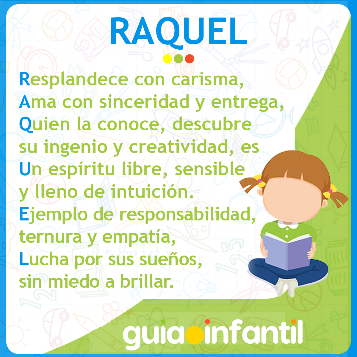 Acróstico con el nombre Raquel para niñas