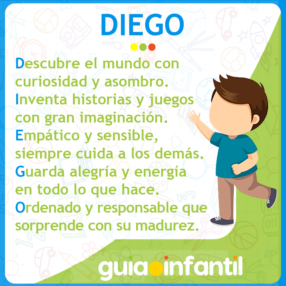 Acróstico con el nombre Diego para niños