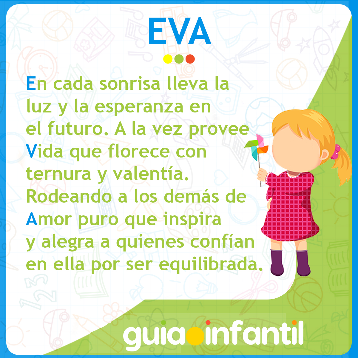 Acróstico con el nombre Eva para niñas