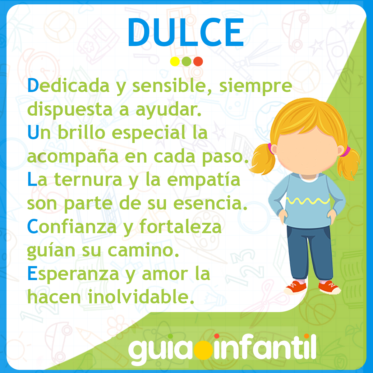 Acróstico con el nombre Dulce para niñas