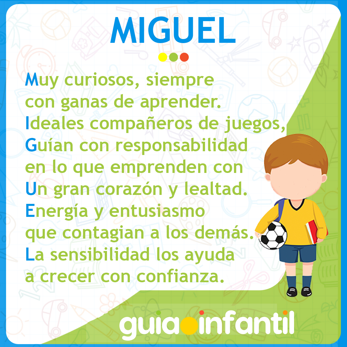 Acróstico con el nombre Miguel para niños
