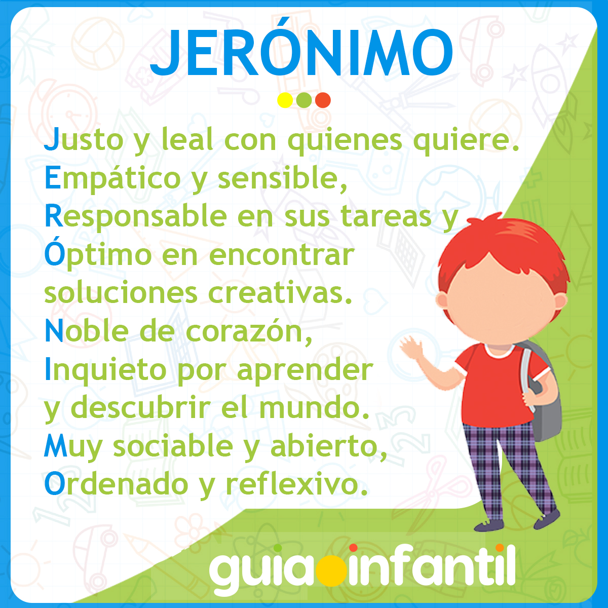 Acróstico con el nombre Jerónimo para niños