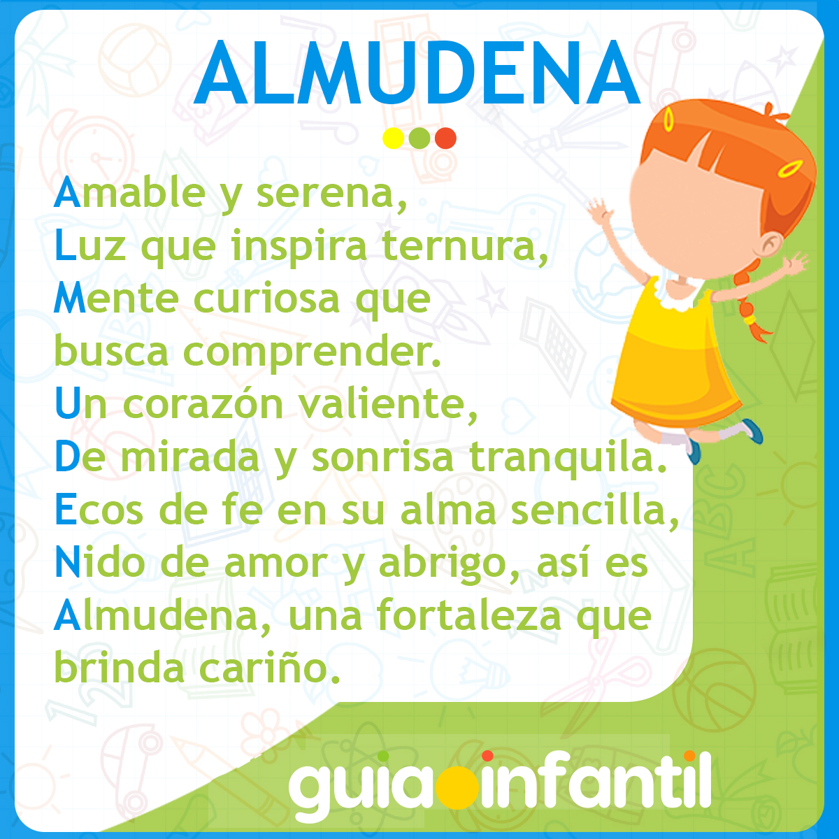 Acróstico con el nombre Almudena para niñas