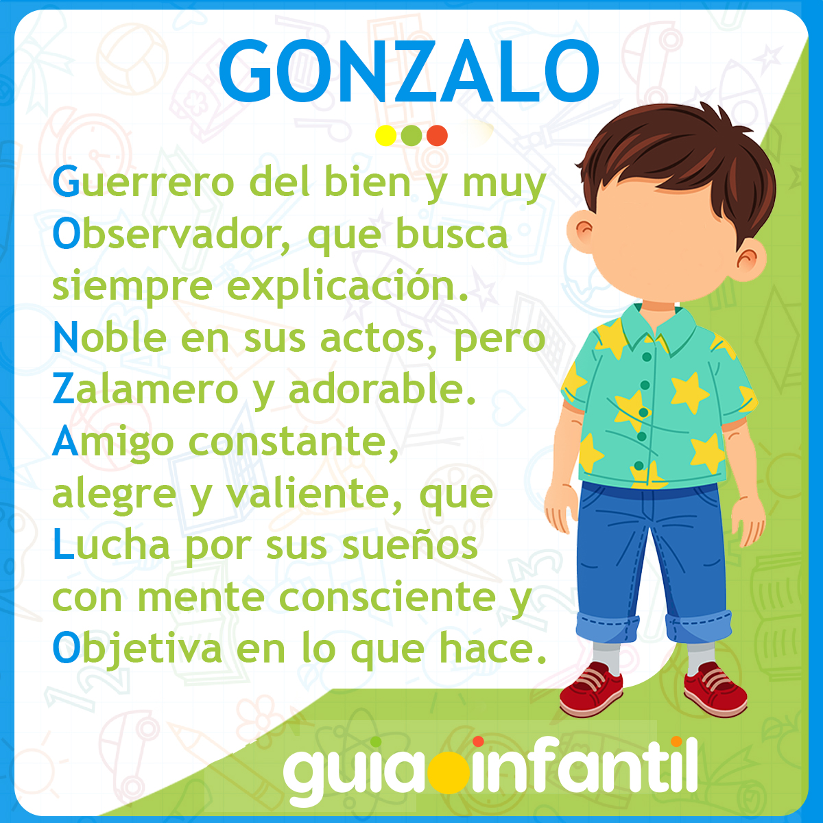 Acróstico con el nombre Gonzalo para niños