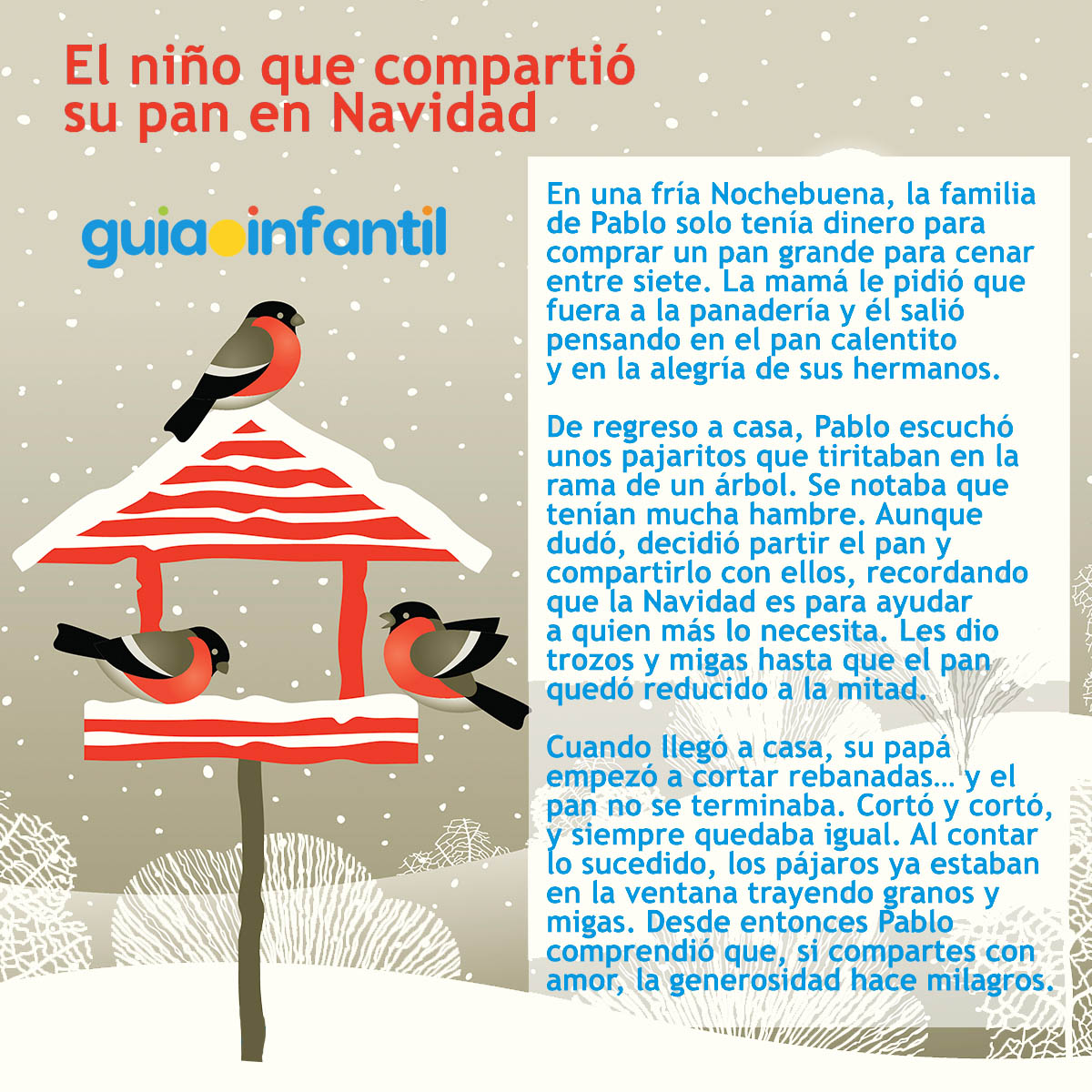 versión corta del cuento El niño que compartió su pan en Navidad para imprimir