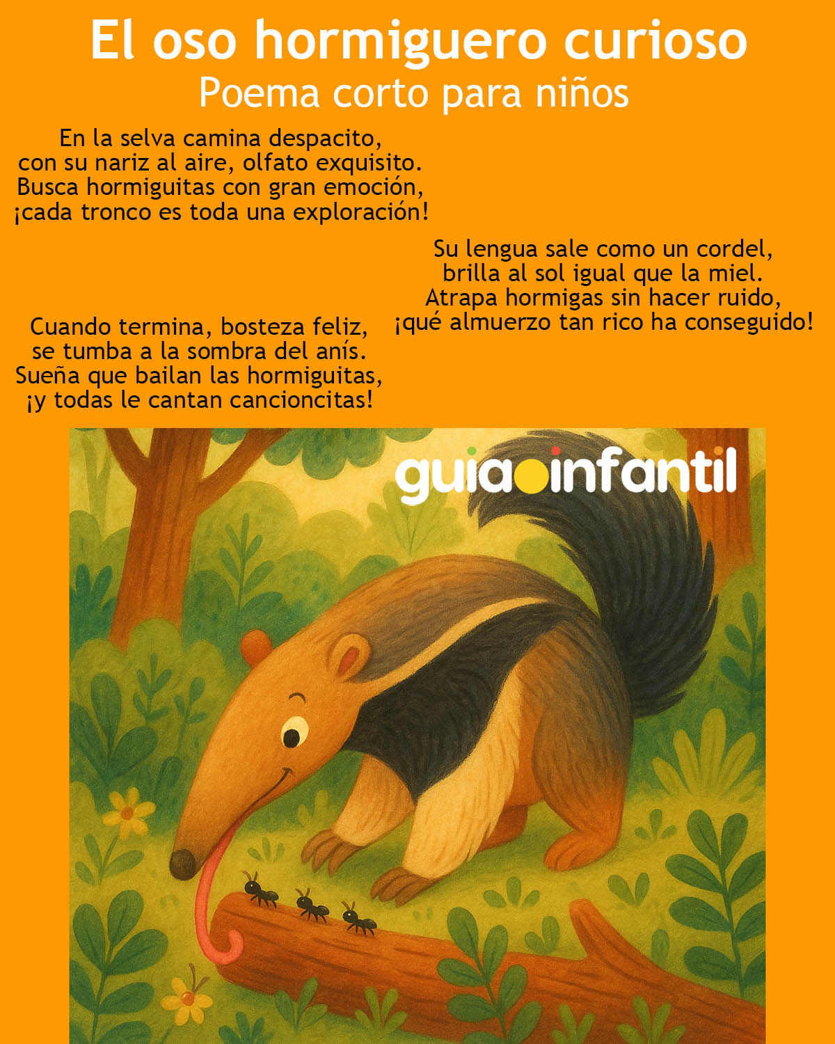 poema corto del oso hormiguero para niños