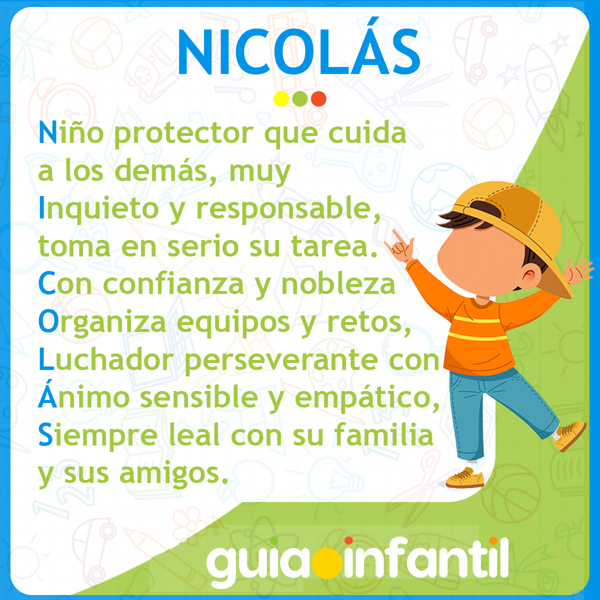 Acróstico con el nombre Nicolás para niños