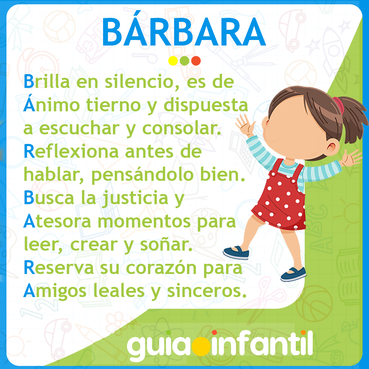 Acróstico con el nombre Bárbara para niñas