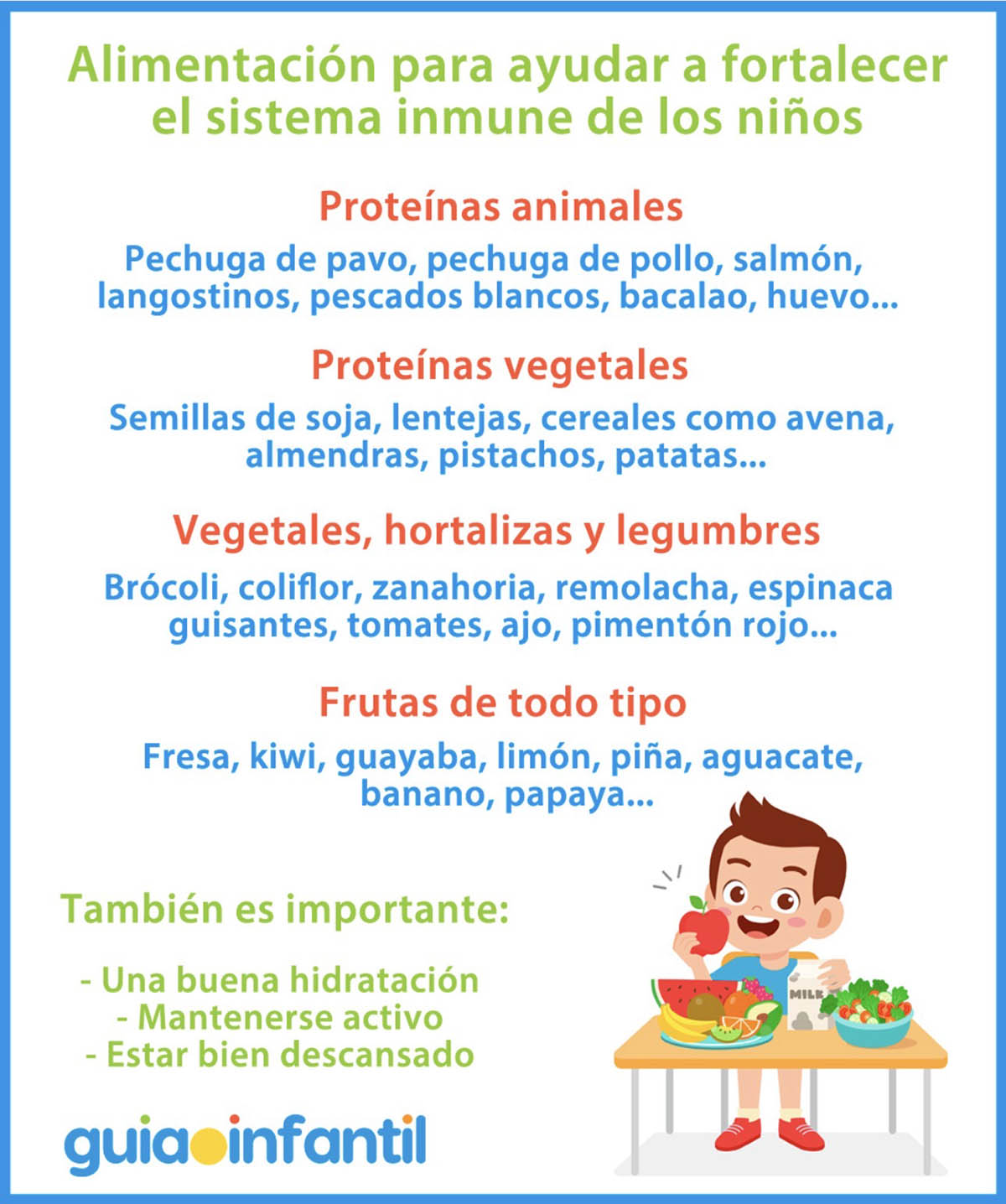 alimentos para fortalecer la inmunidad de los niños