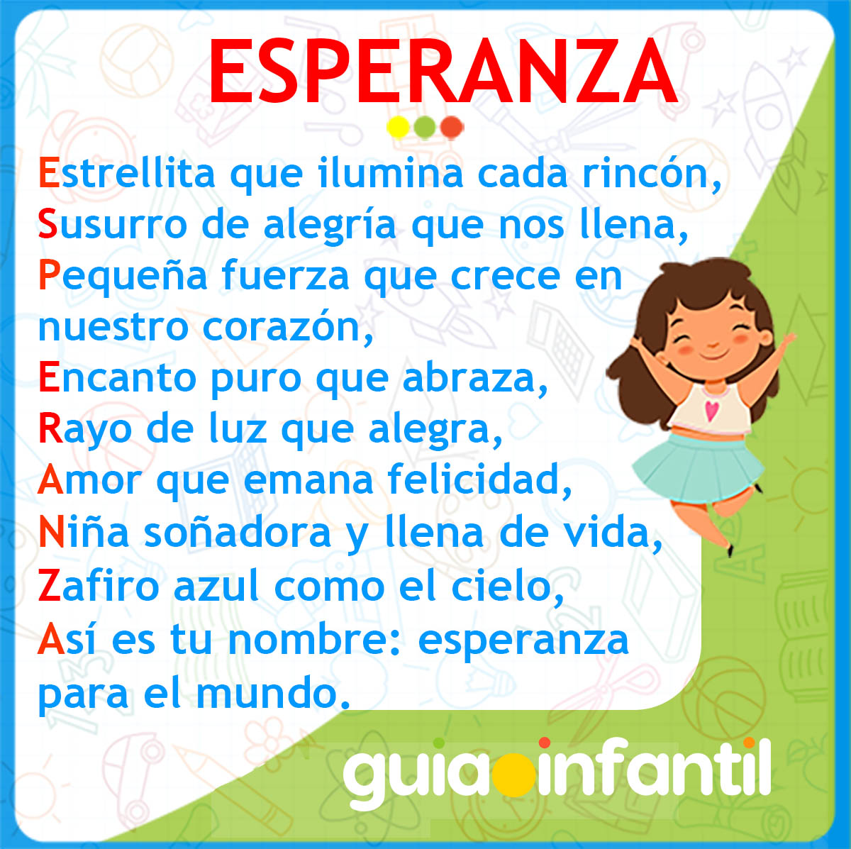 Acróstico del nombre Esperanza para niña