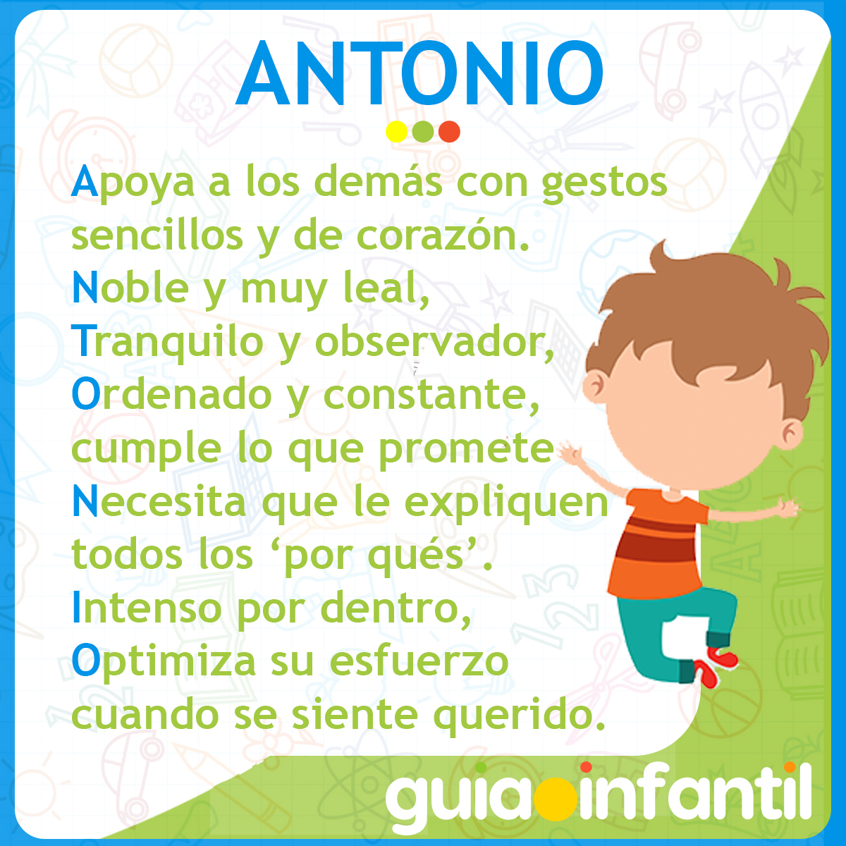 Acróstico con el nombre Antonio para niños