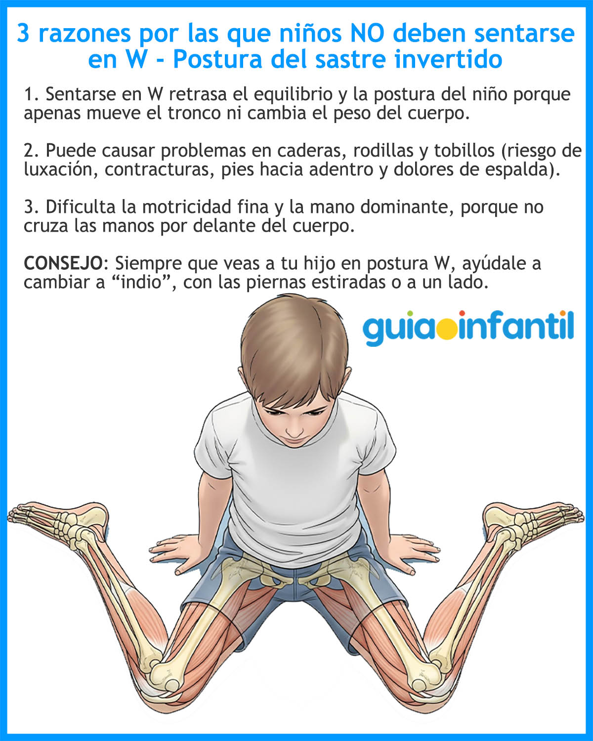 Peligros de la postura de la W para niños