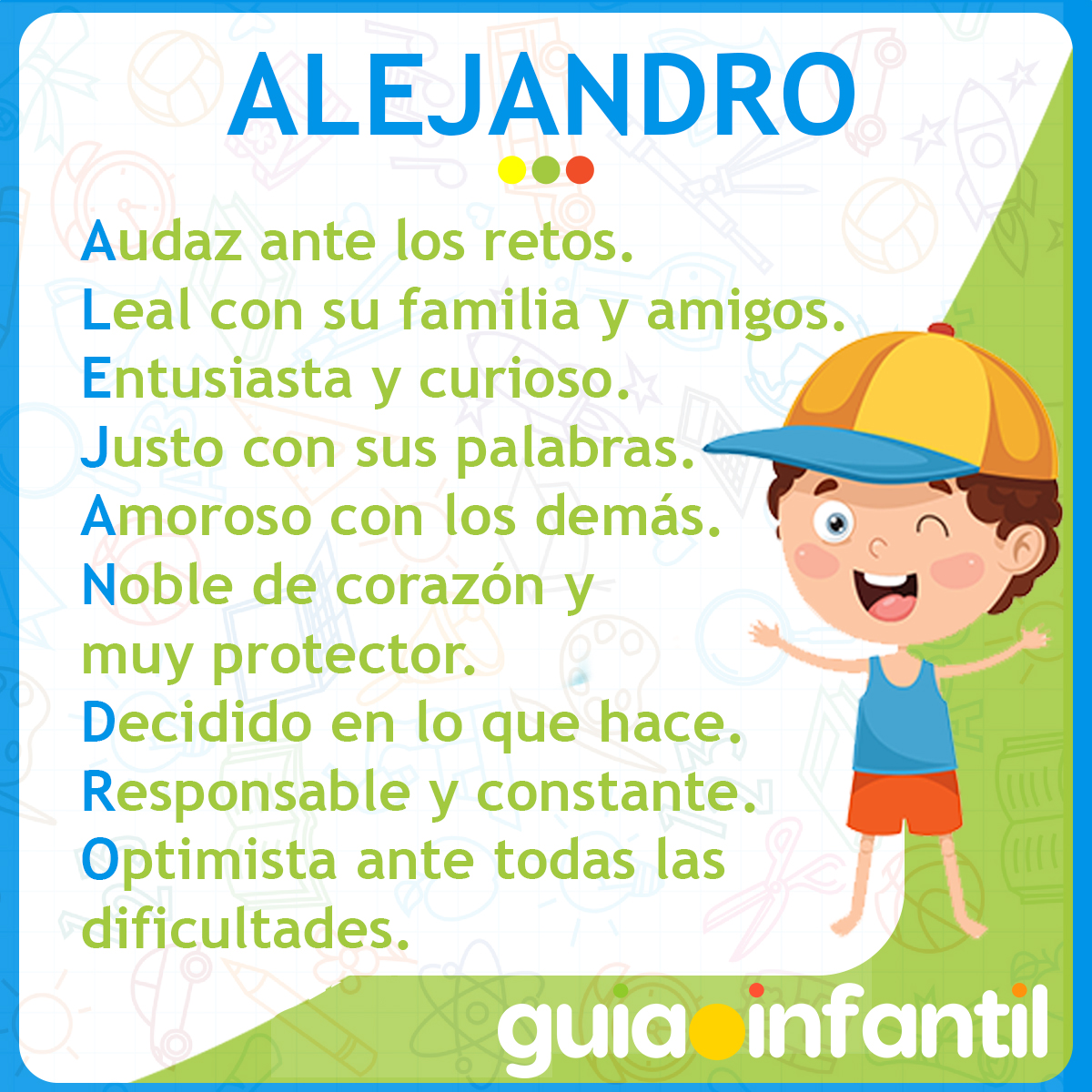 Acróstico con el nombre Alejandro para niños