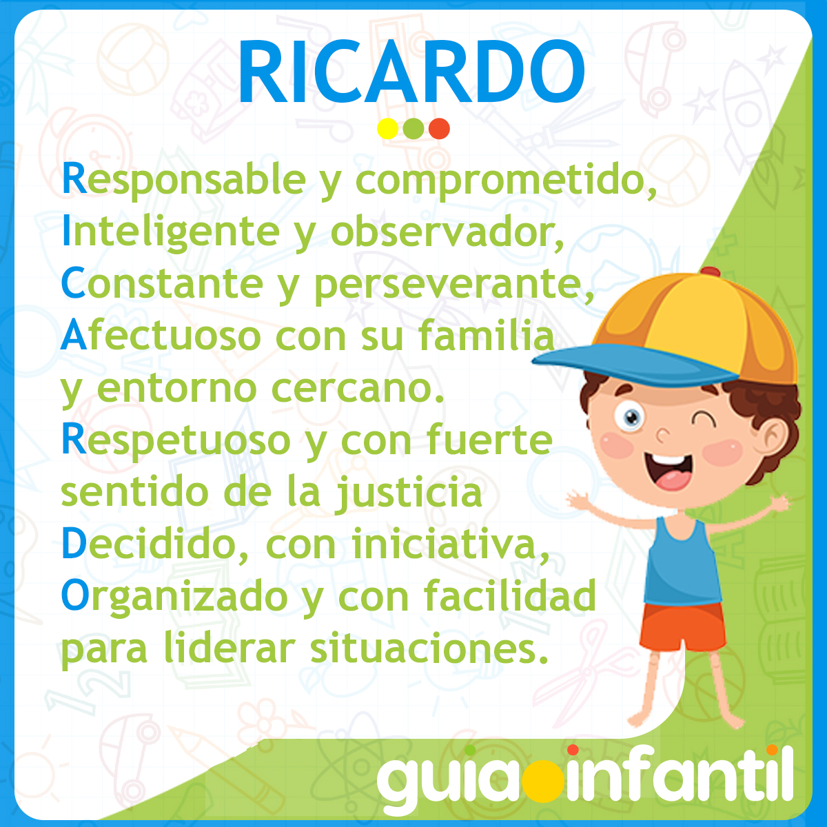 Acróstico con el nombre Ricardo para niños