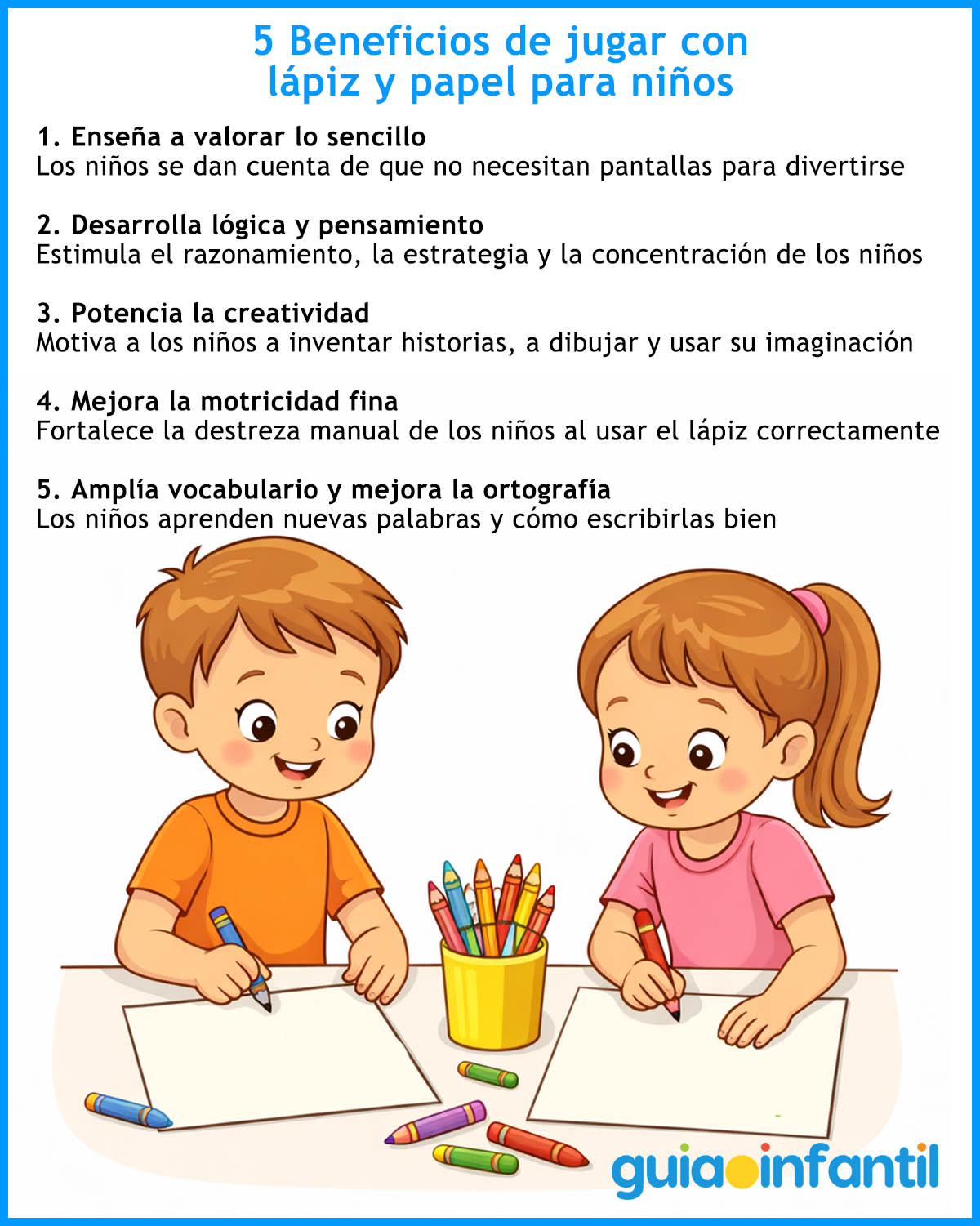 beneficios de jugar con lápiz y papel para niños