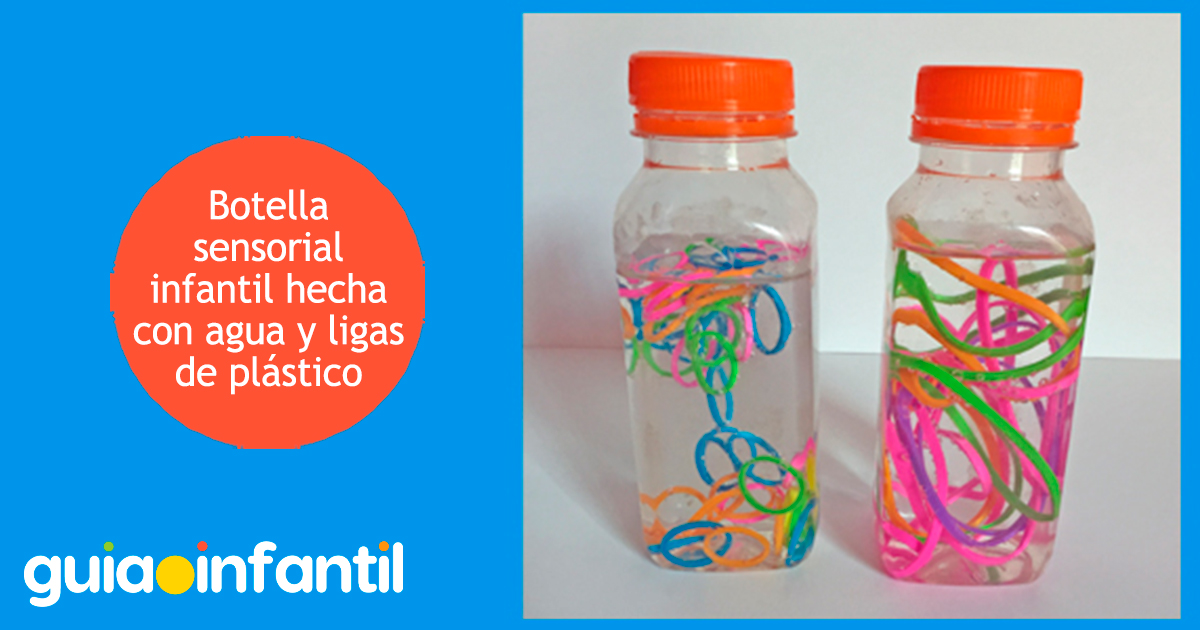 Botella sensorial hecha con agua y ligas