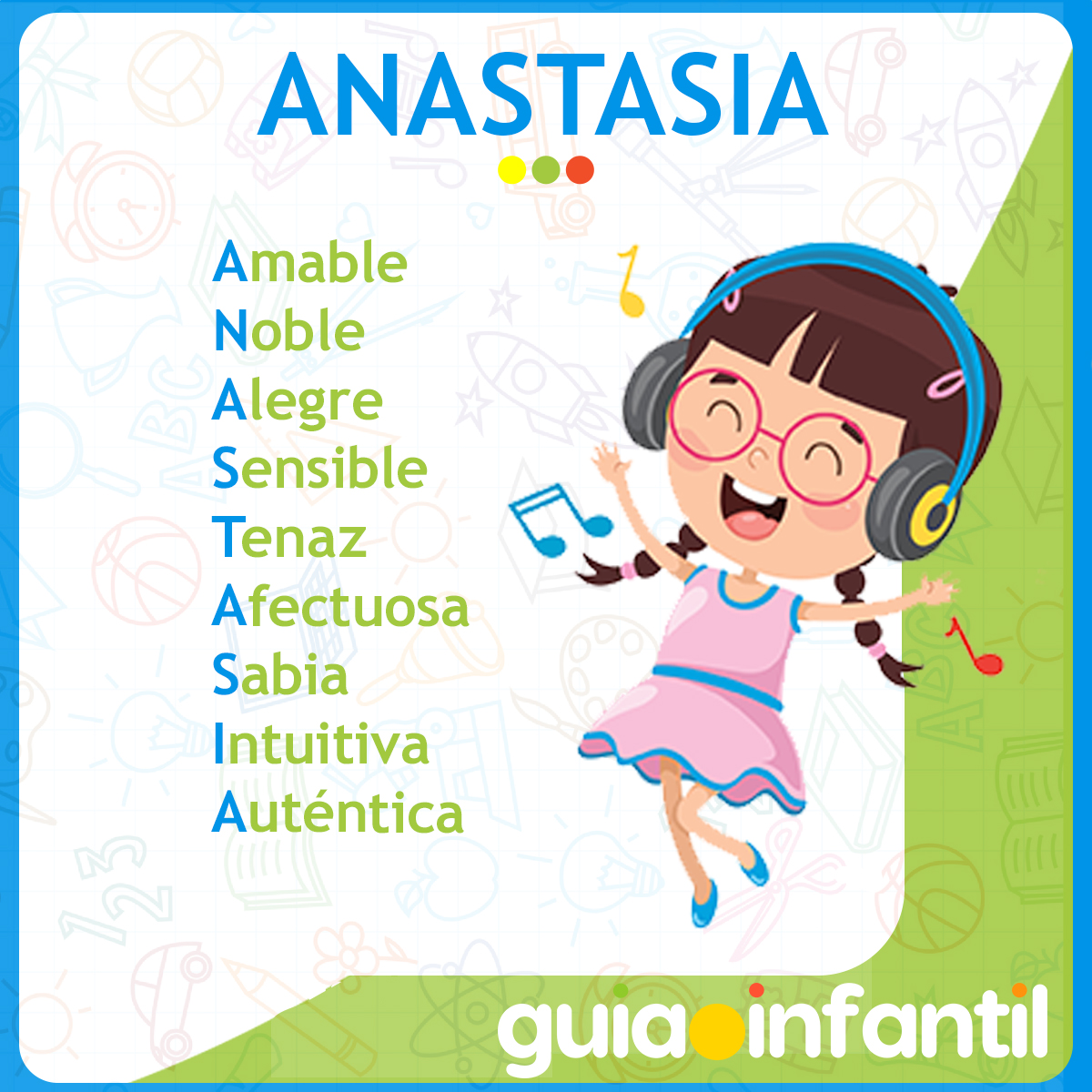 Acróstico con el nombre Anastasia para niñas