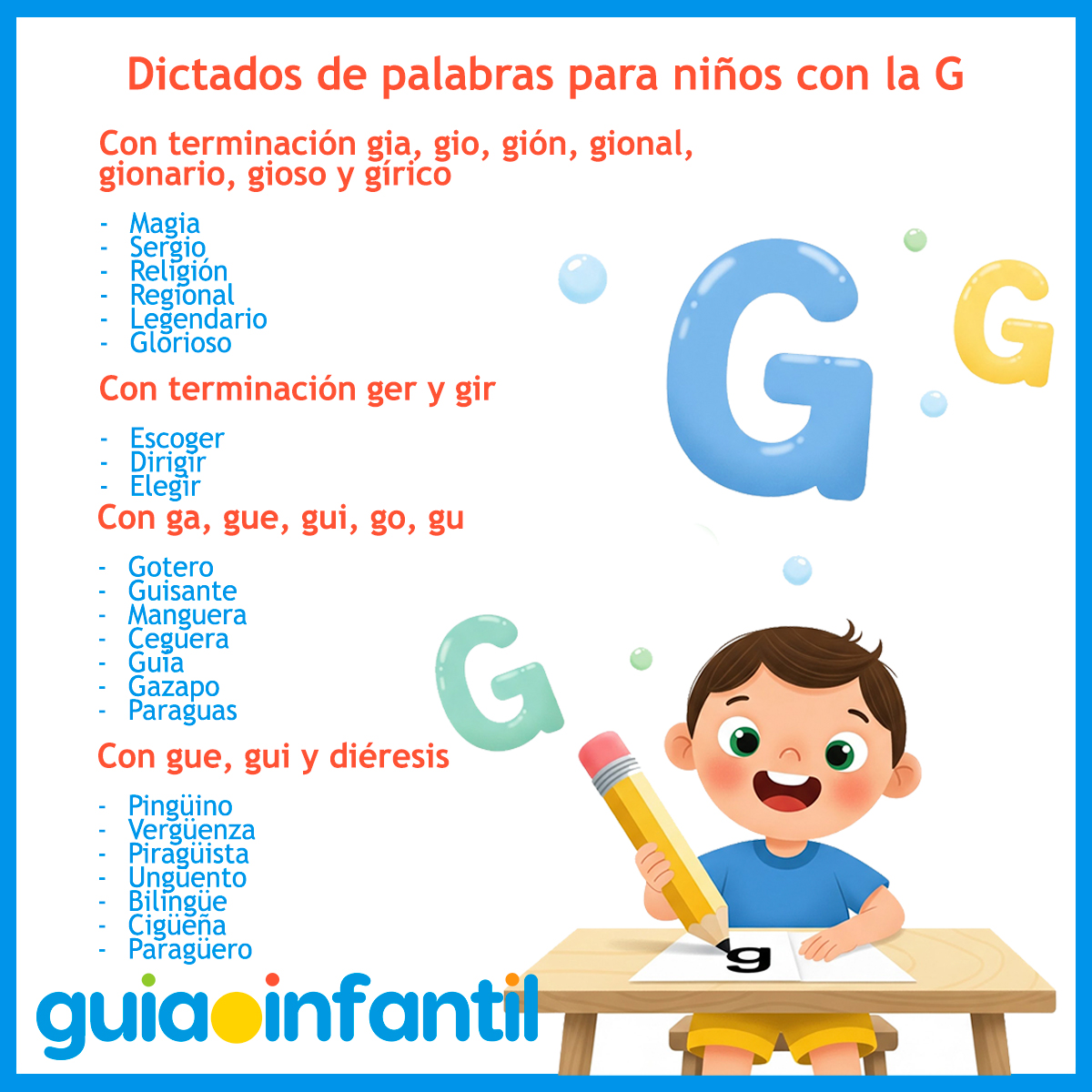 Palabras con g para niños
