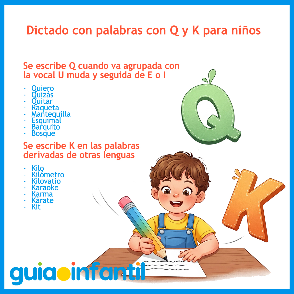 Palabras con Q y K para niños