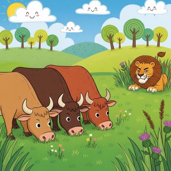 Fábula El león y 3 bueyes
