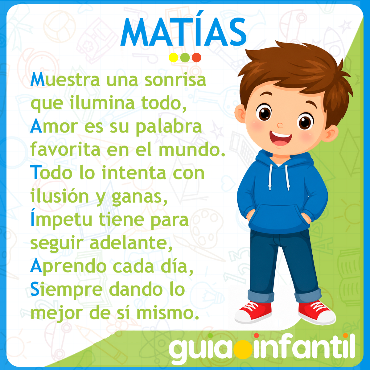 Acróstico con el nombre Matías para niños