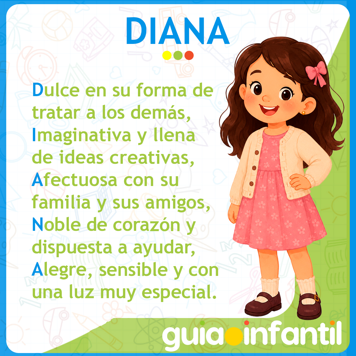 Acróstico con el nombre Diana para niños