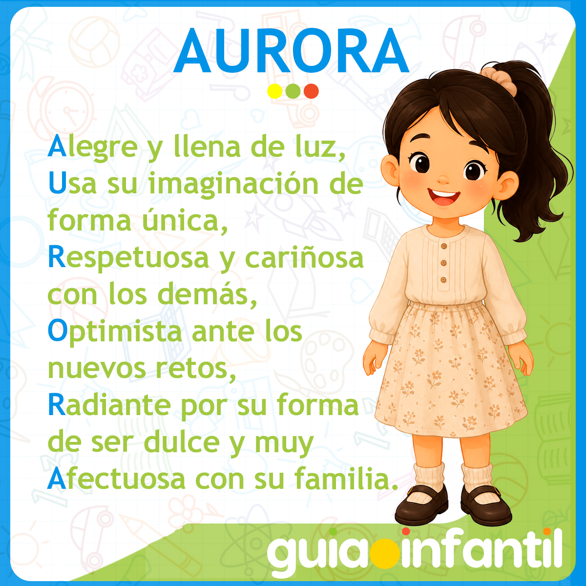 Acróstico del nombre Aurora para niñas
