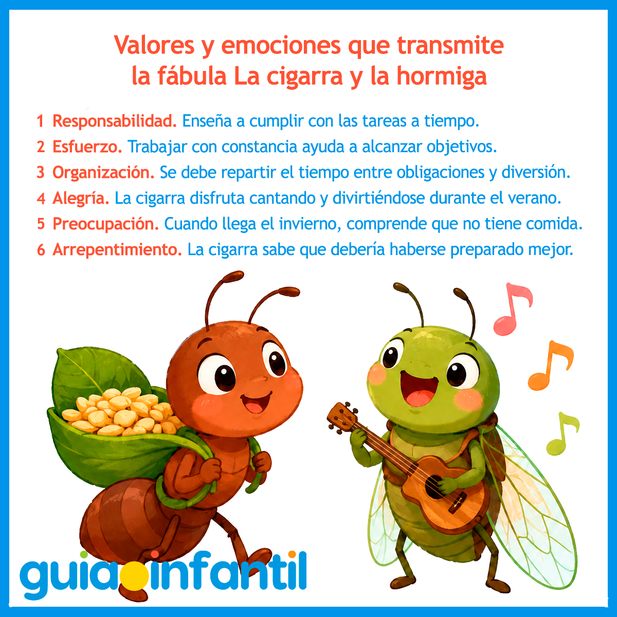 Valores y emociones de La cigarra y la hormiga