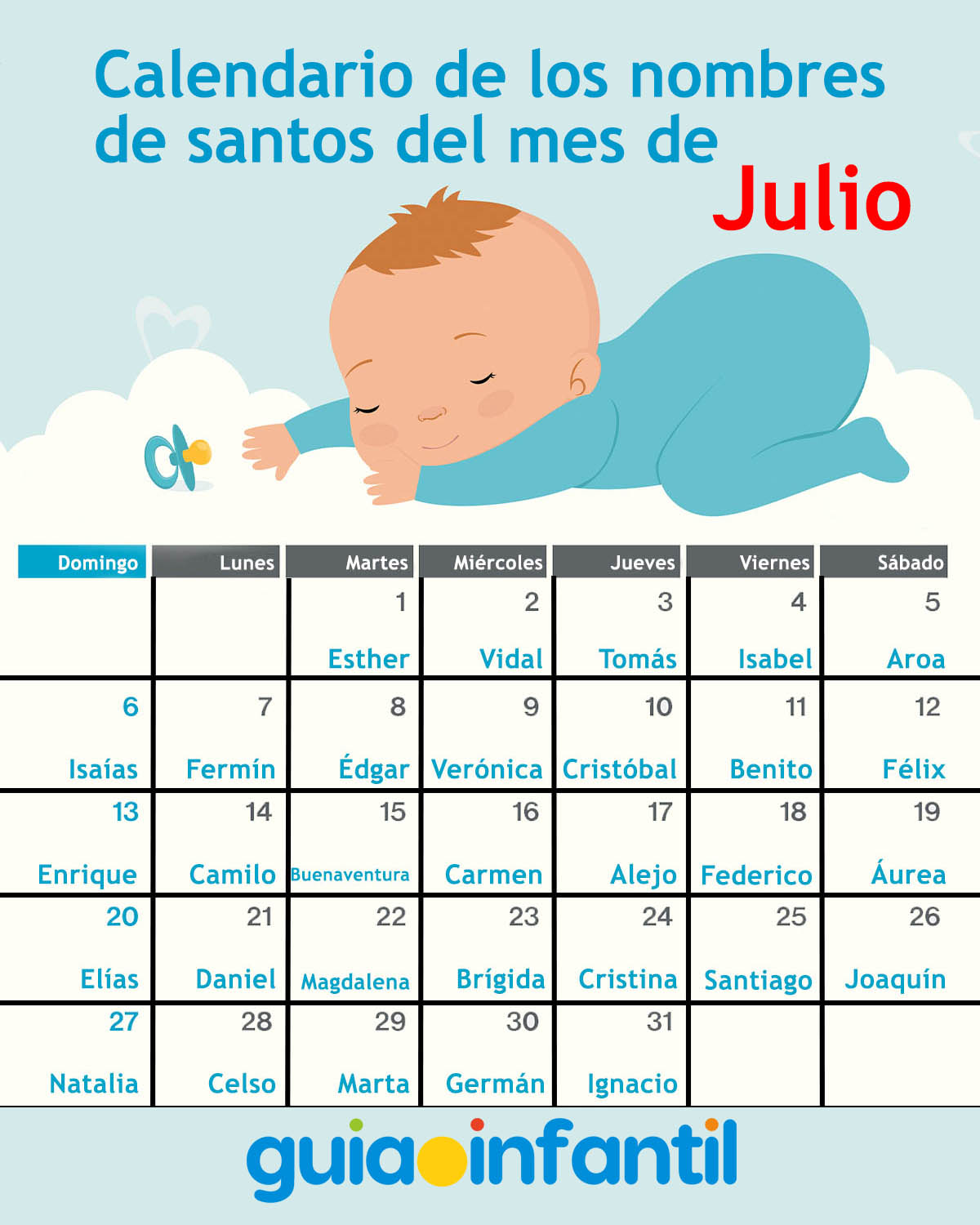calendario de nombres según fecha de nacimiento julio