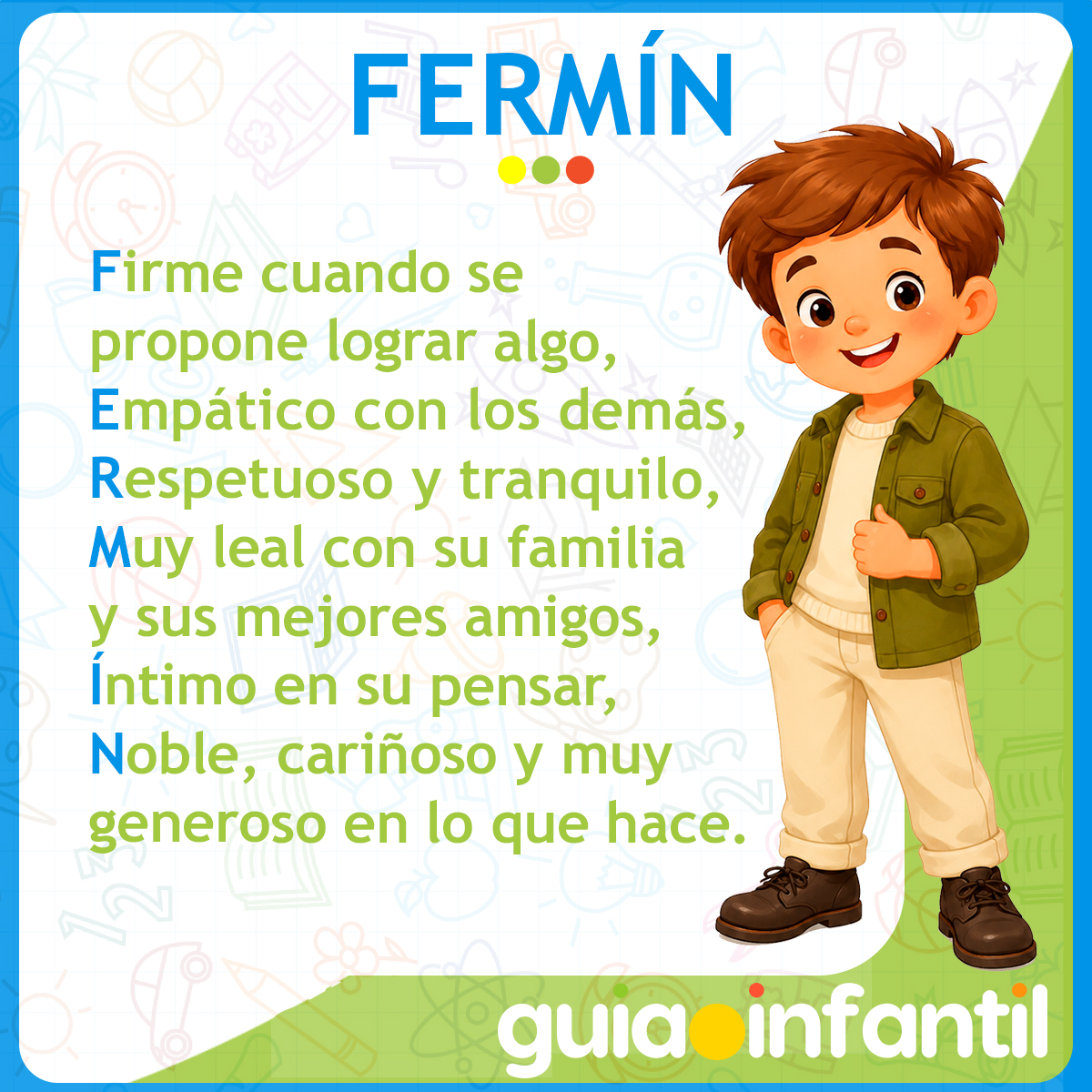 Acróstico del nombre Fermín para niños