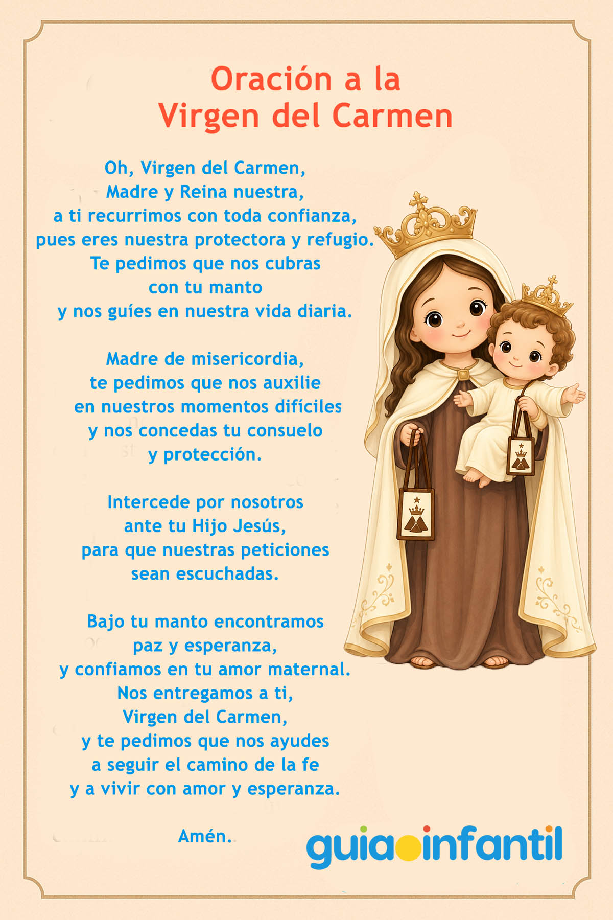 Oración a la Virgen del Carmen para niños