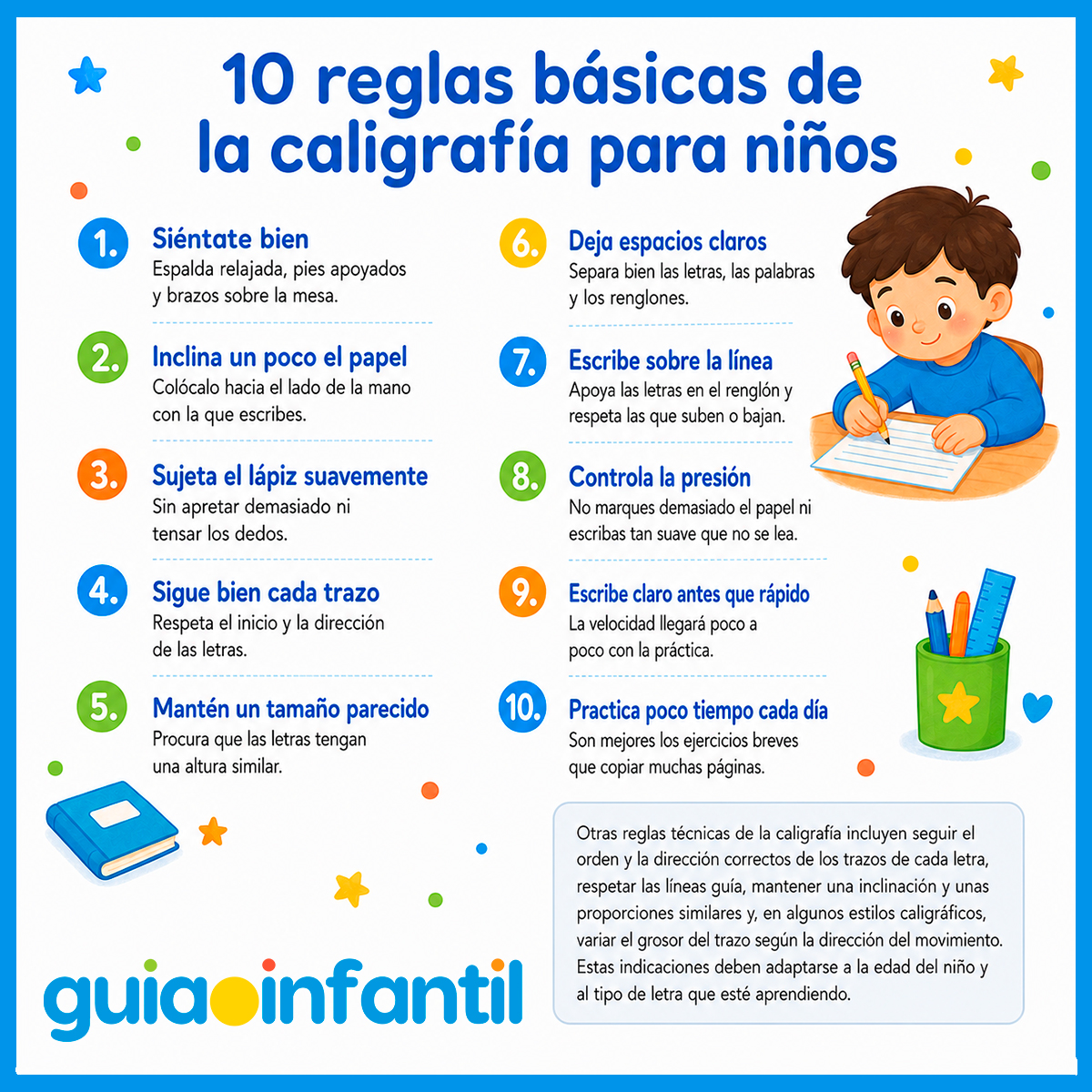 Reglas básicas de caligrafía para niños