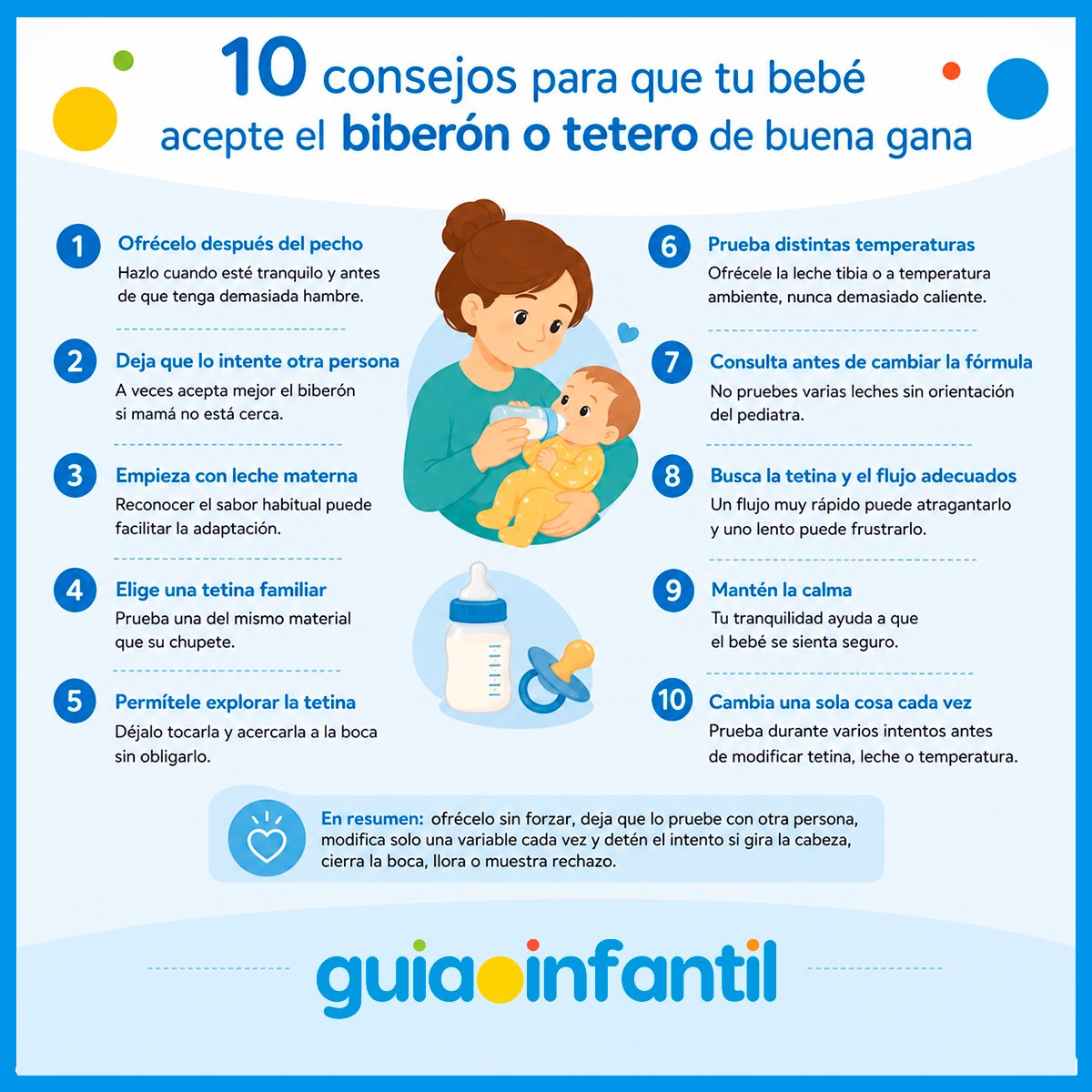 Consejos para que tu bebé acepte el biberón