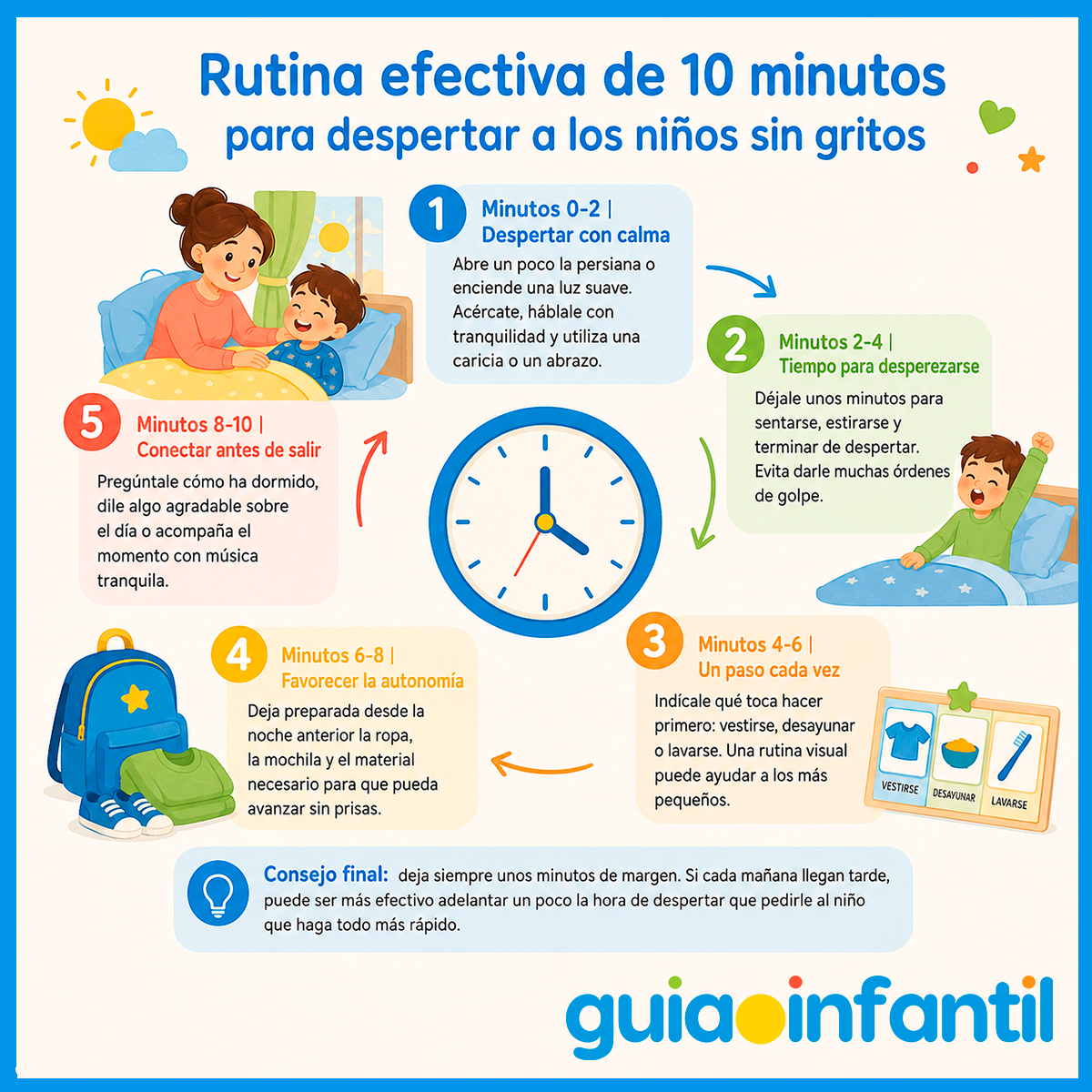 Rutina de 10 minutos para levantar a los niños sin gritos
