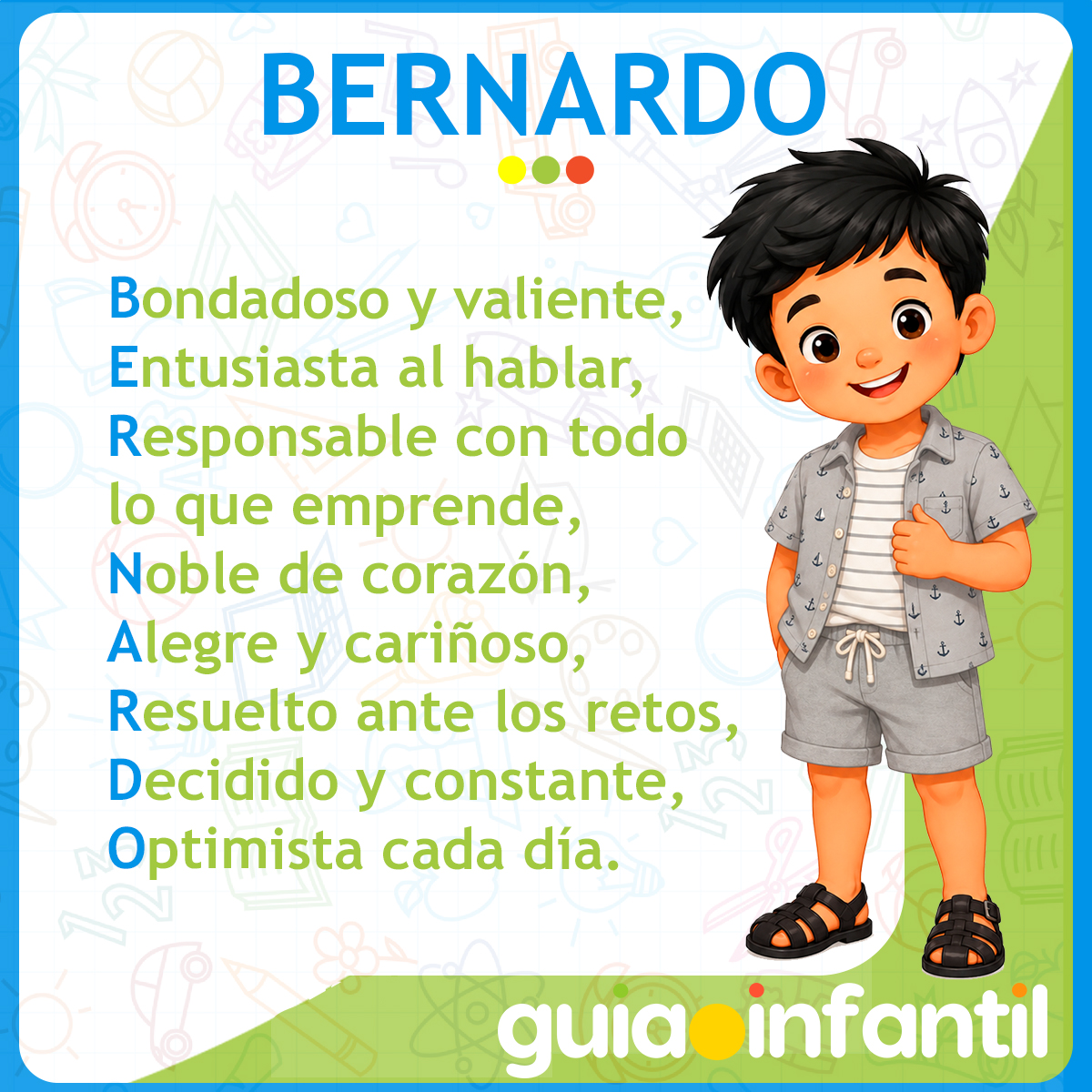 Acróstico con el nombre Bernardo para niños