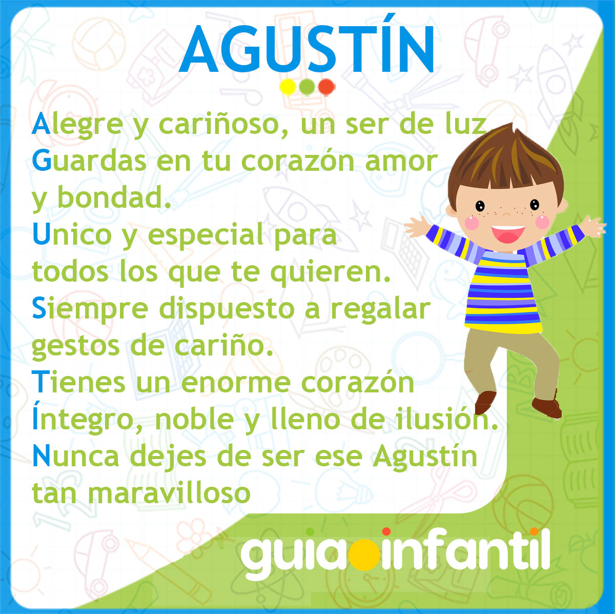 Acróstico del nombre Agustín para niños