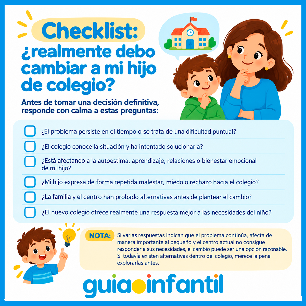 Checklist sobre el cambio de escuela de los niños