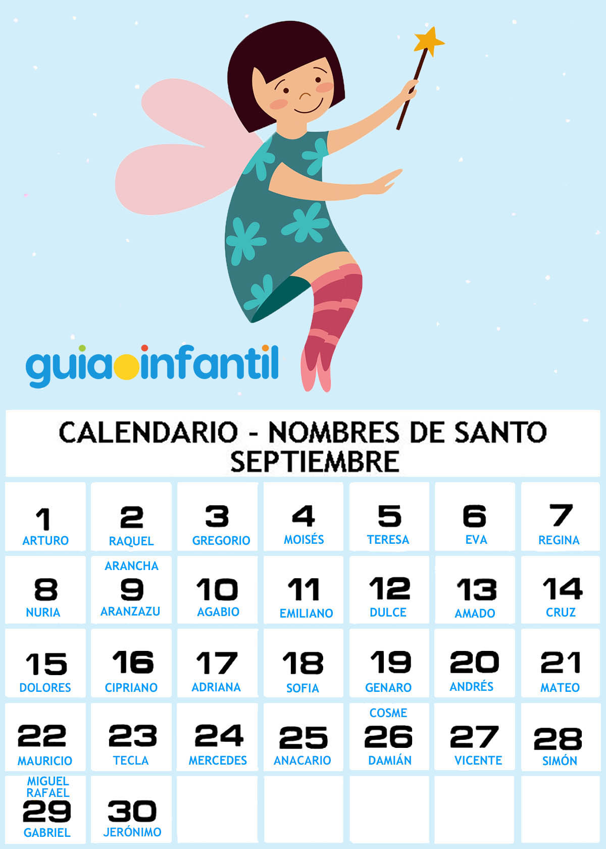 Calendario de los nombres de santos del mes de Septiembre