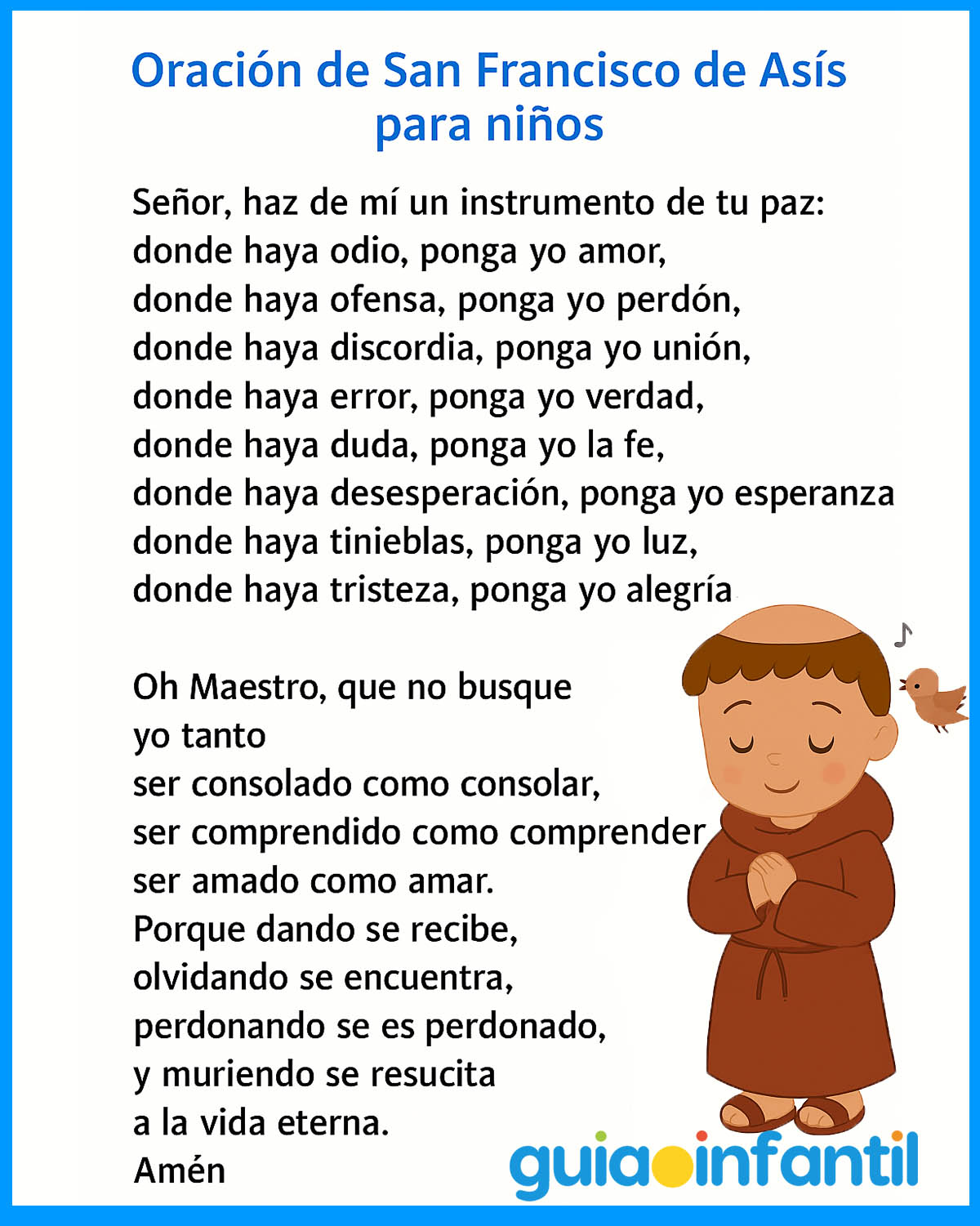 oración de san francisco de asis para niños