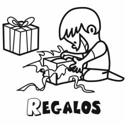 Dibujo para colorear de niño abriendo sus regalos