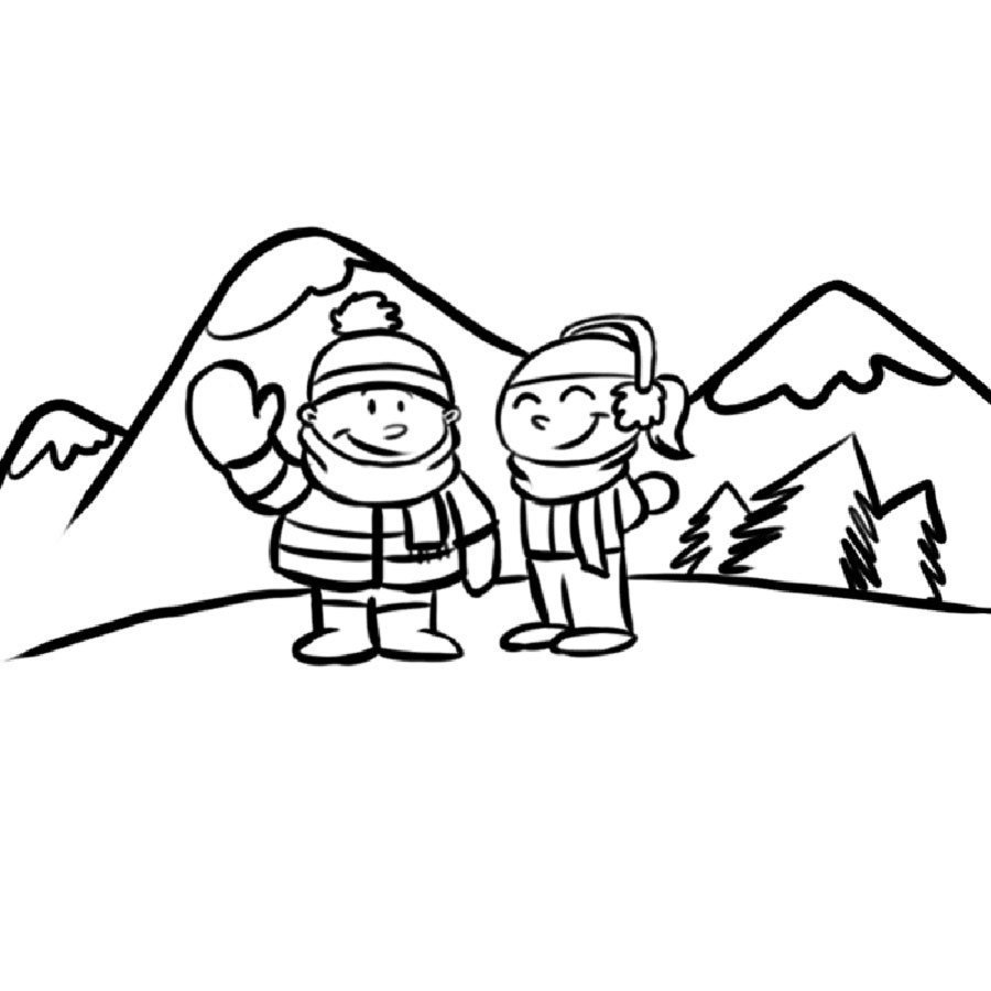 Dibujo de niños en la montaña para colorear