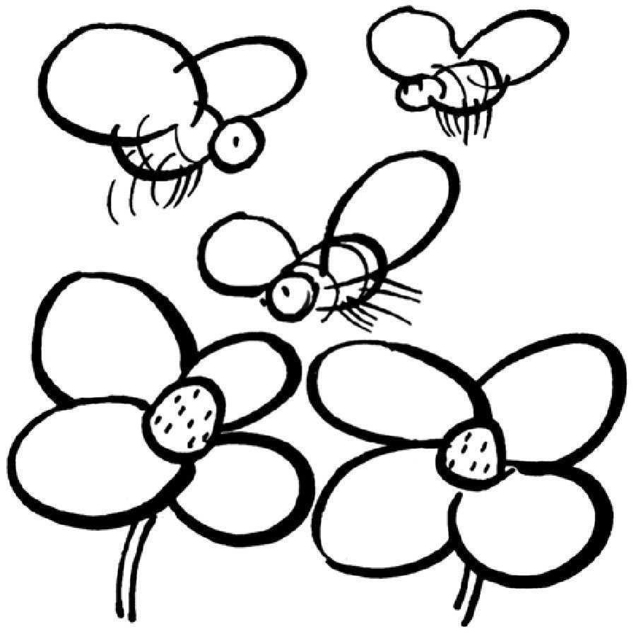 Dibujo para colorear de abejas y flores