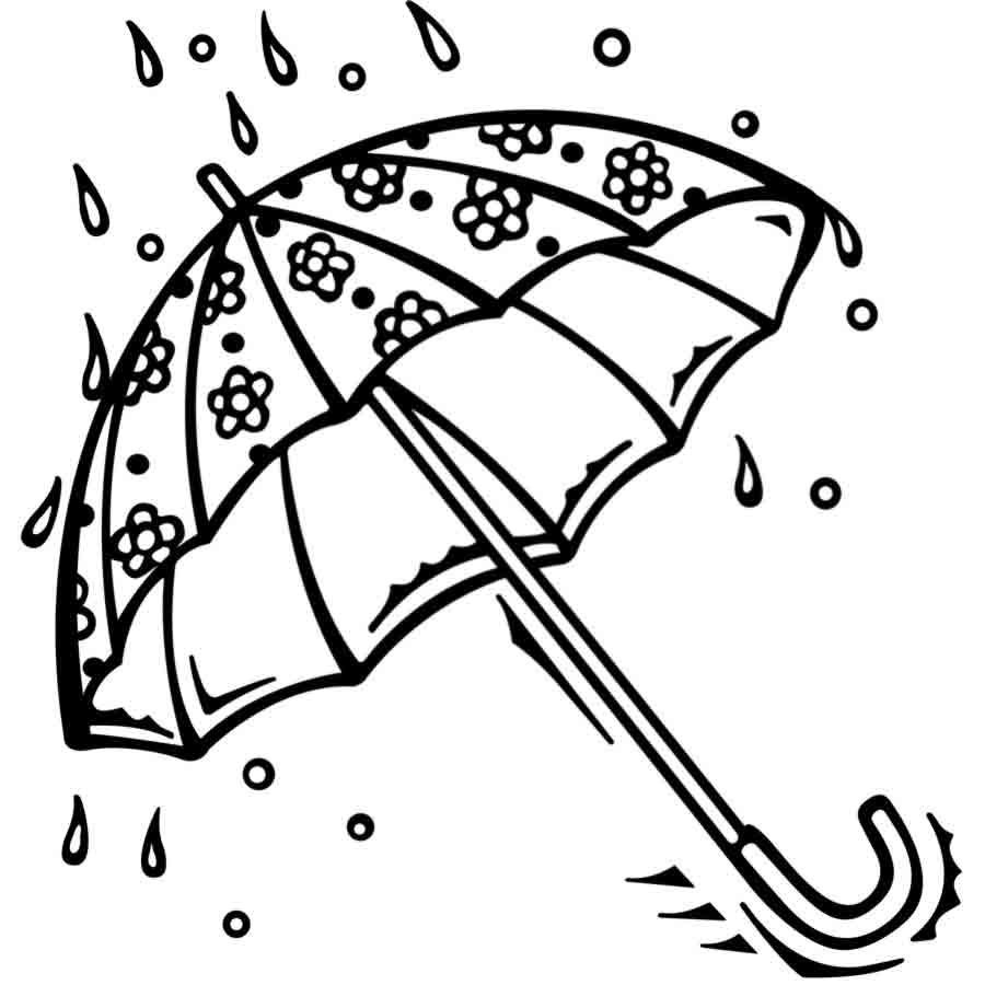 Dibujo para colorear de un paraguas con lluvia