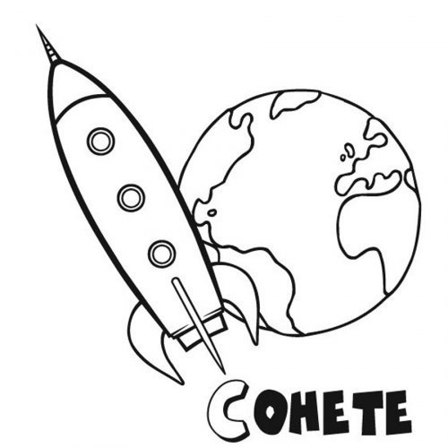 Dibujo para pintar de la Tierra y un cohete
