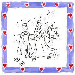 Dibujo para pintar de príncipe y princesa en su castillo